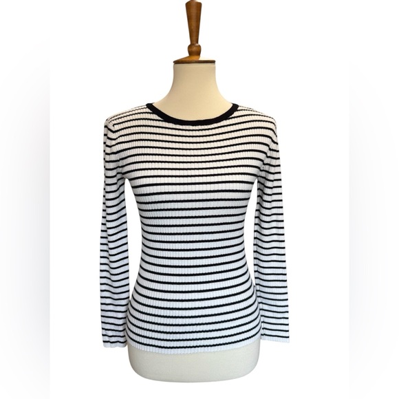 Philosophy Tops - Philosophy Black and White Ribbed Long Sleeve Blouse #144